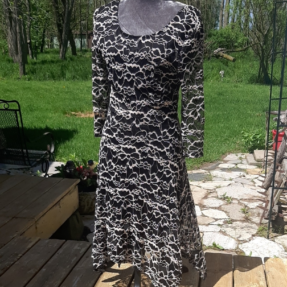Elegant Black and White Lace Dress
